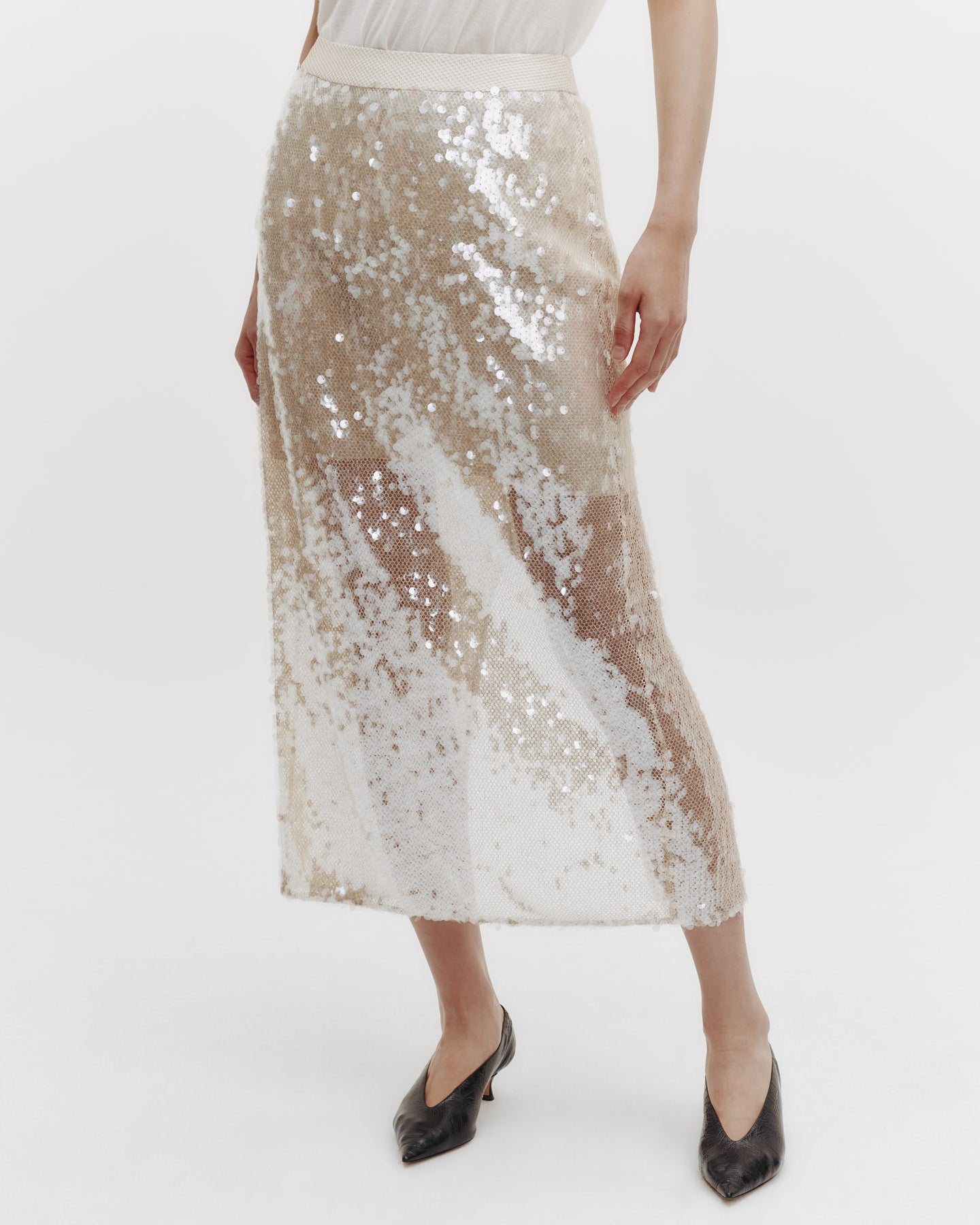 TWP Beige/clear Sylkie Skirt in Mesh with Sequins view 1