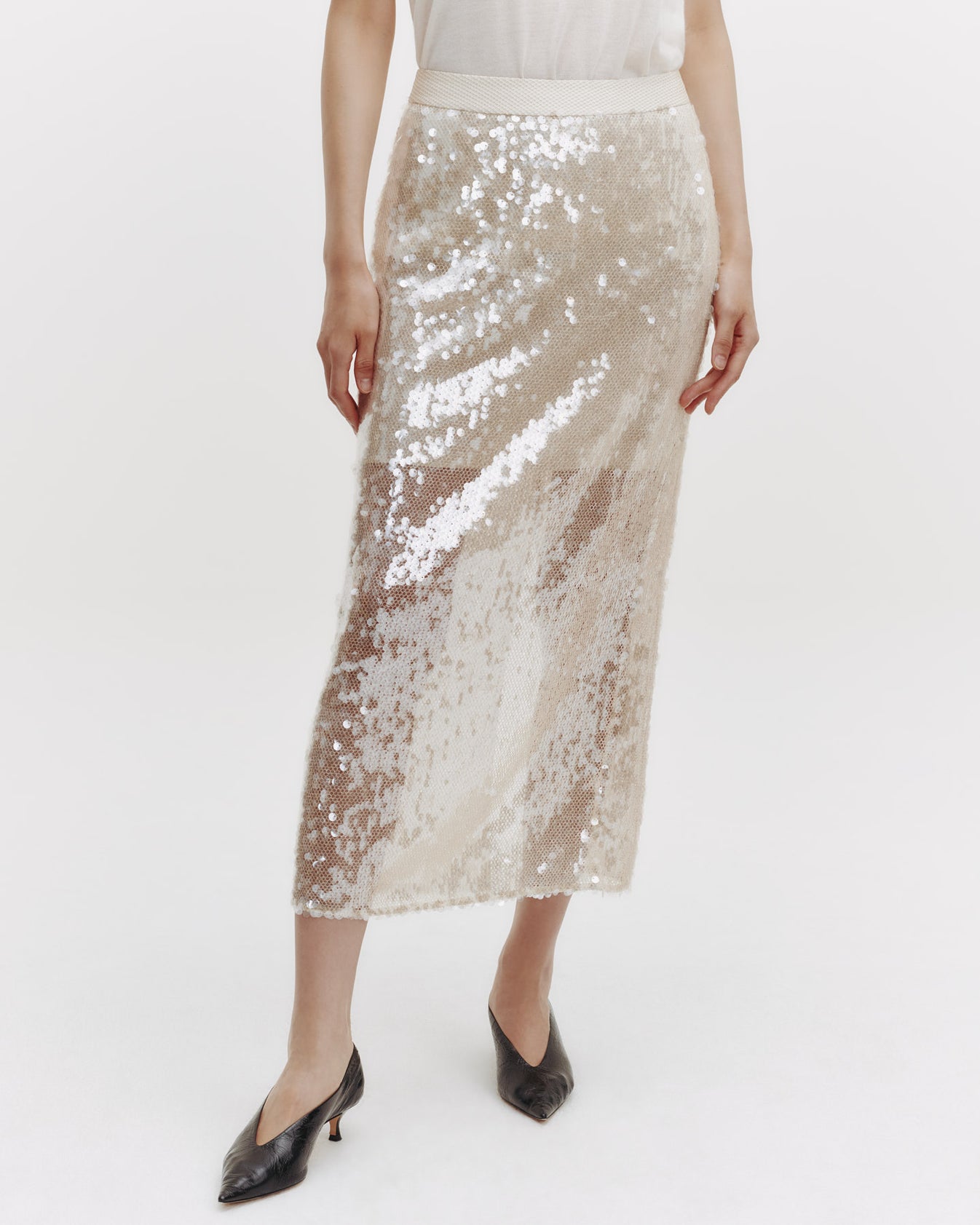 TWP Beige/clear Sylkie Skirt in Mesh with Sequins view 2