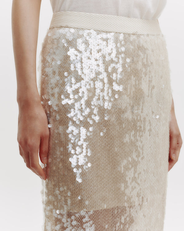 TWP Beige/clear Sylkie Skirt in Mesh with Sequins view 3