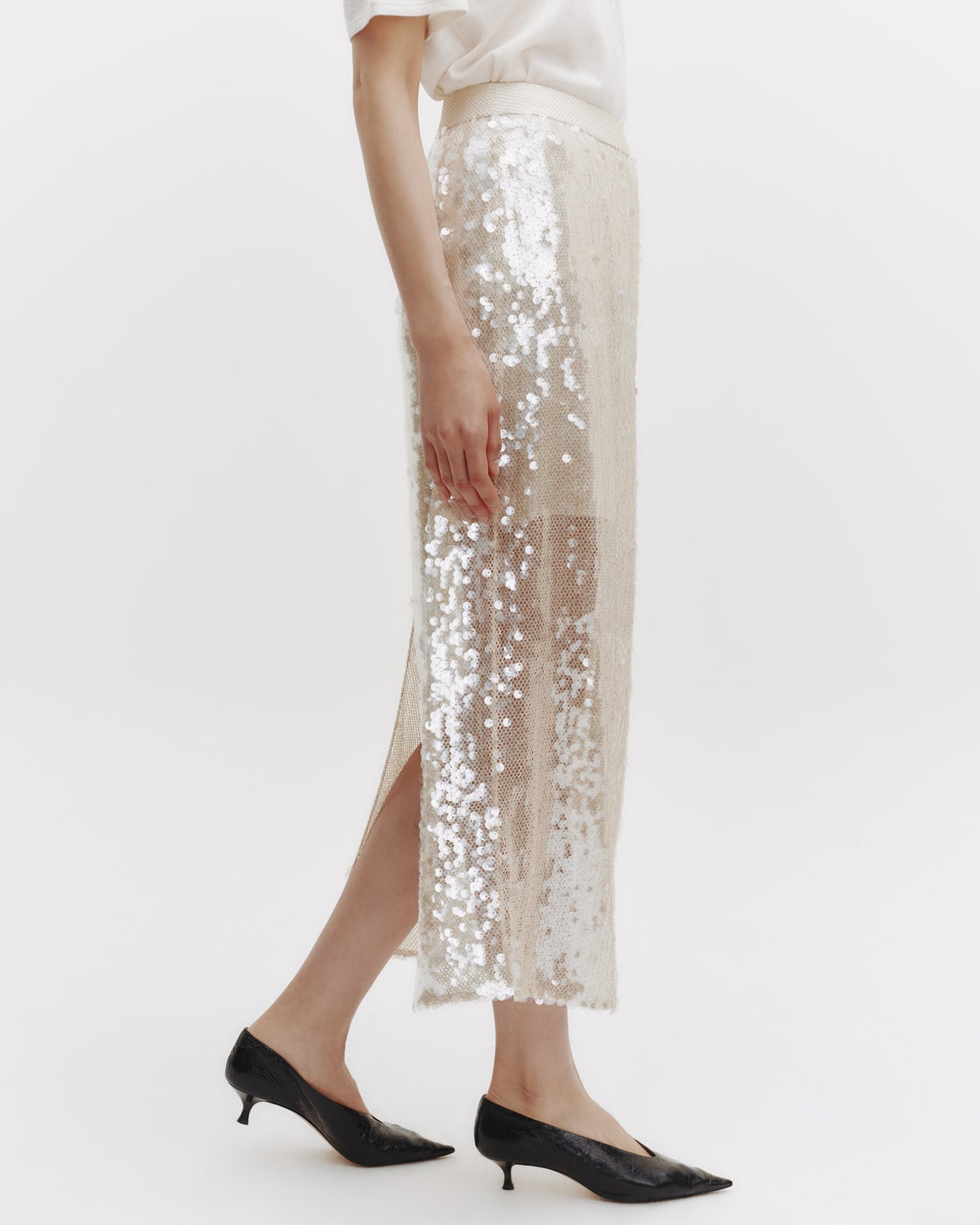 TWP Beige/clear Sylkie Skirt in Mesh with Sequins view 4