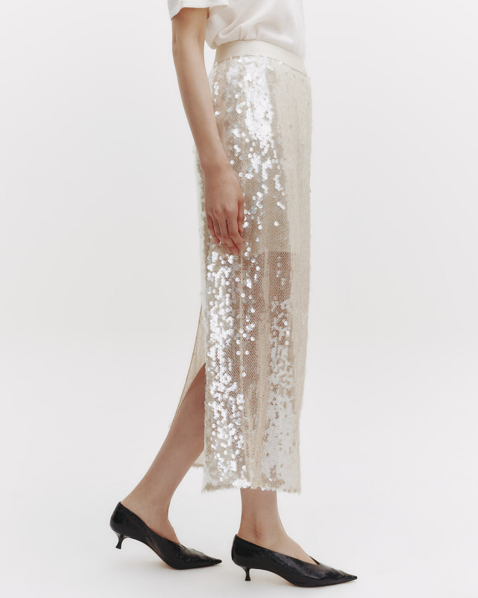 TWP Beige/clear Sylkie Skirt in Mesh with Sequins view 5