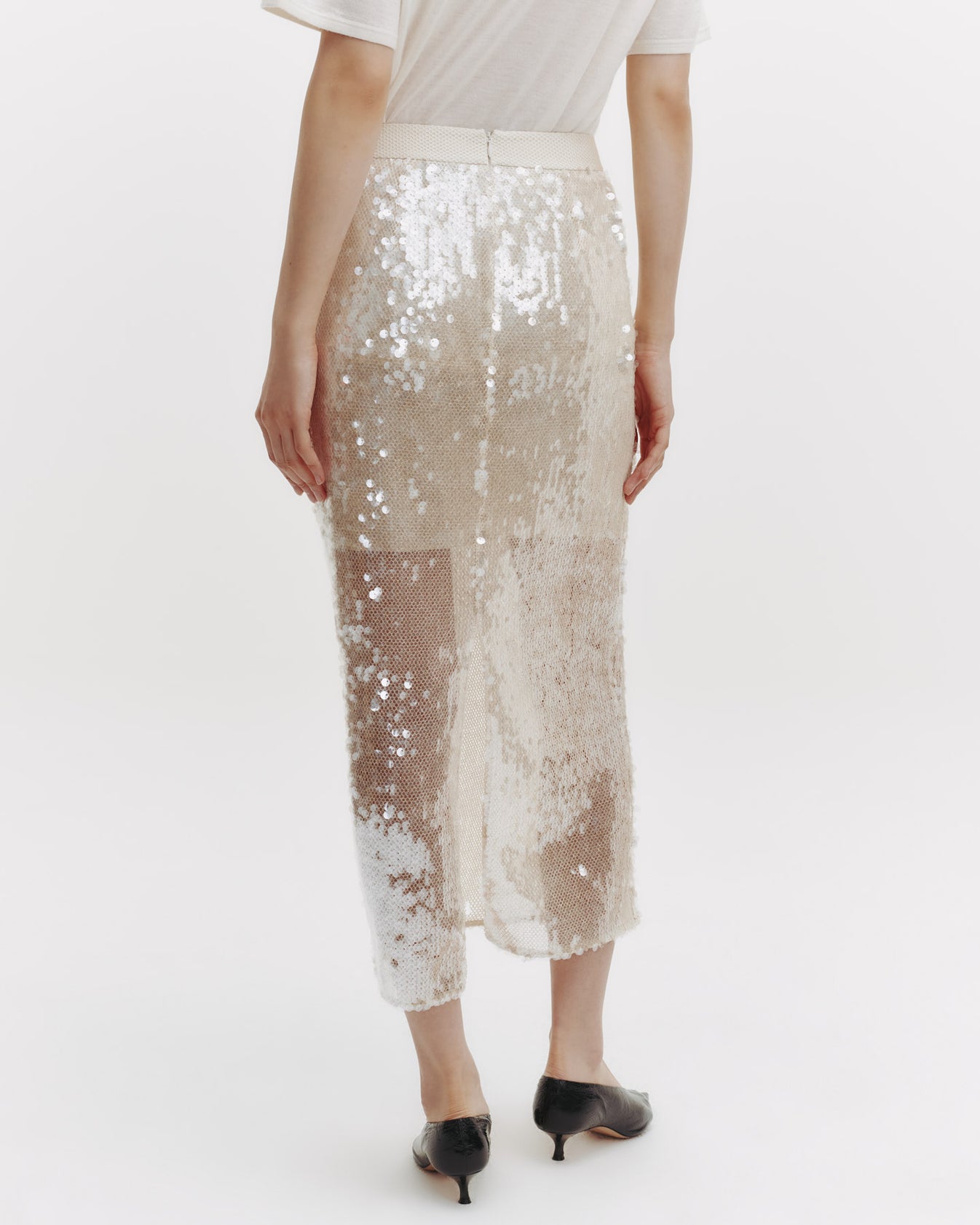 TWP Beige/clear Sylkie Skirt in Mesh with Sequins view 5