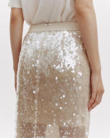 TWP Beige/clear Sylkie Skirt in Mesh with Sequins view 7