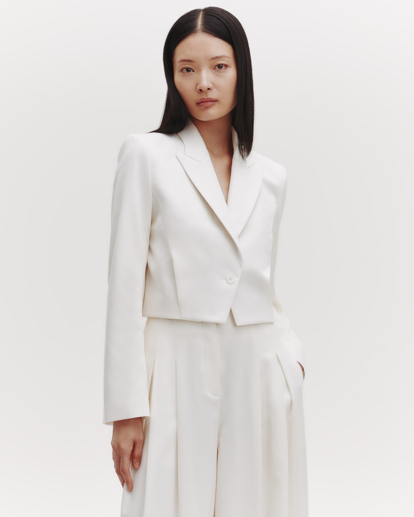 TWP Ivory Blazer with Pleat Placket in Cotton Tux Wool view 1