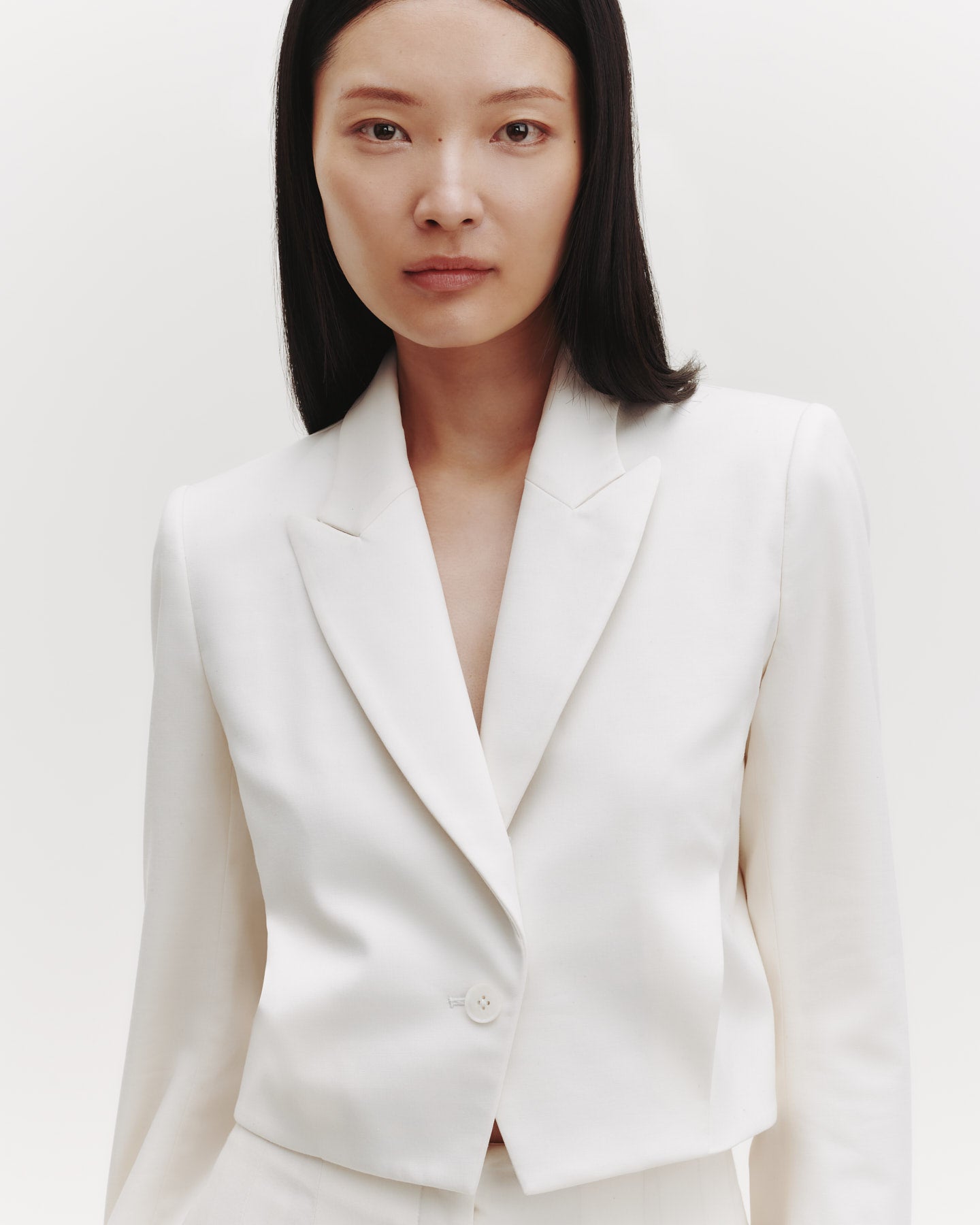 TWP Ivory Blazer with Pleat Placket in Cotton Tux Wool view 2