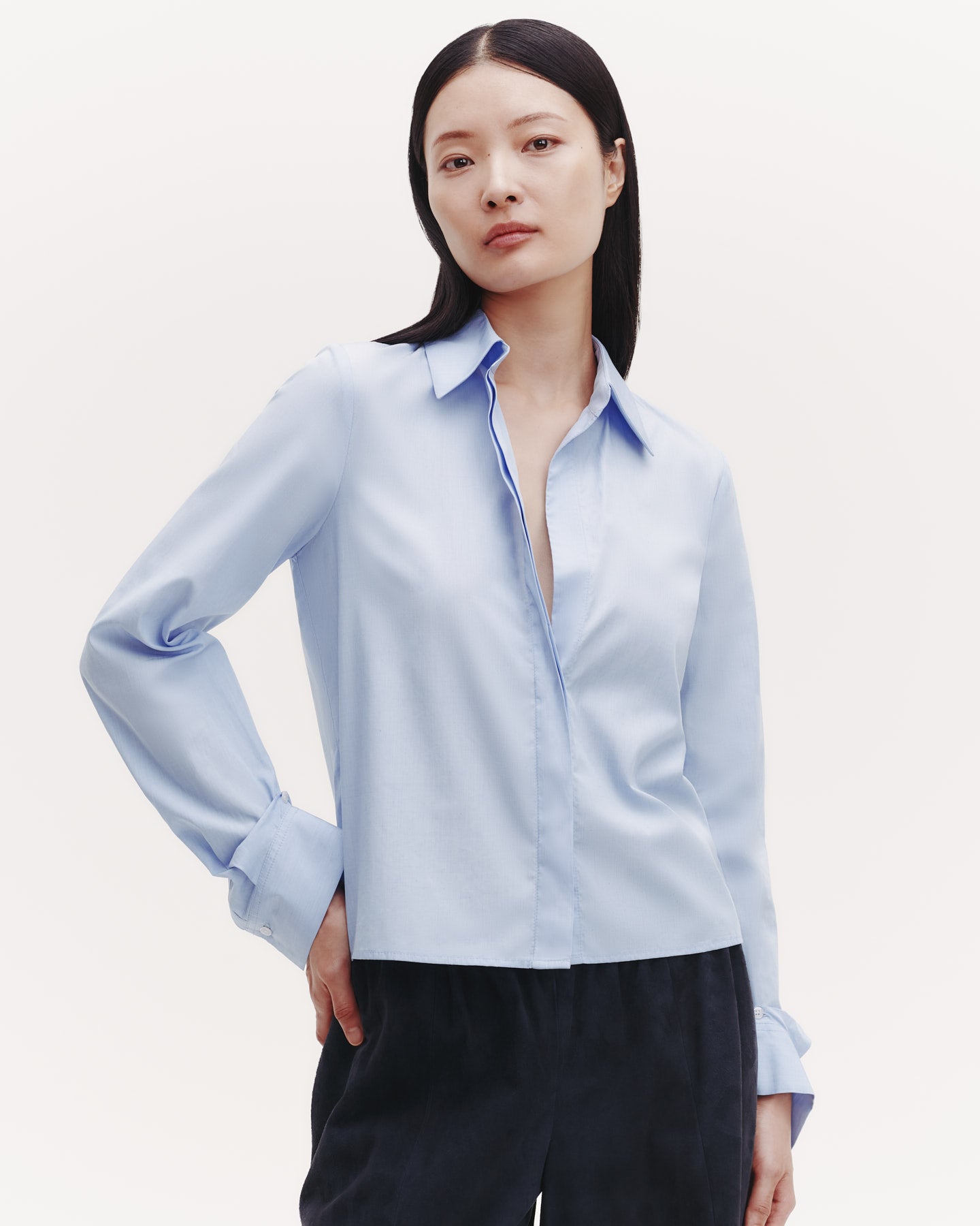 TWP Oxford blue Button Me Up Top in Superfine Cotton view 1