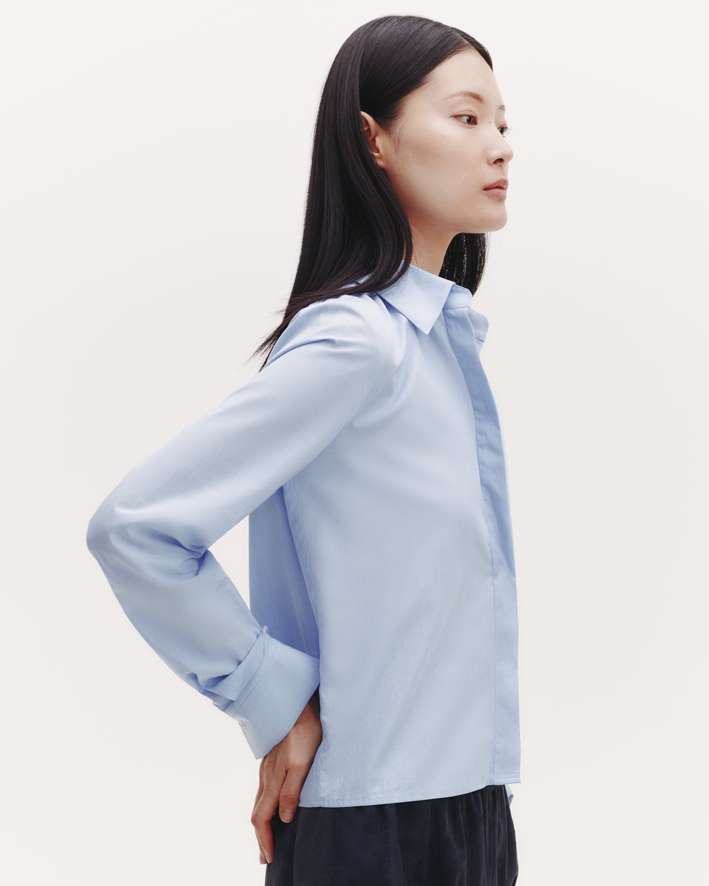 TWP Oxford blue Button Me Up Top in Superfine Cotton view 3