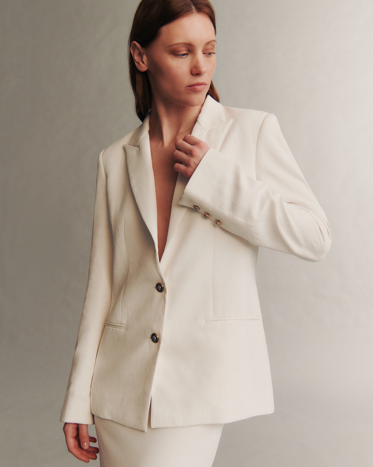 TWP White Husband Blazer in Coated Viscose Linen view 1