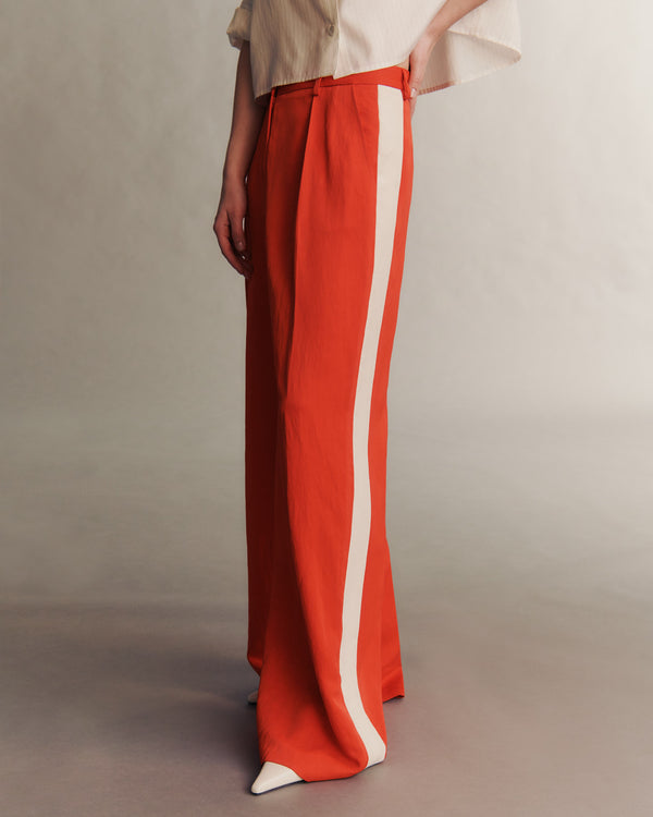 TWP Cherry tomato / bone Sullivan Pant with Tux in Coated Viscose Linen view 5