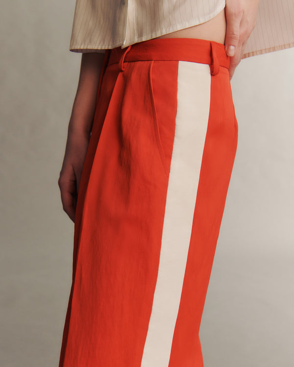 TWP Cherry tomato / bone Sullivan Pant with Tux in Coated Viscose Linen view 2