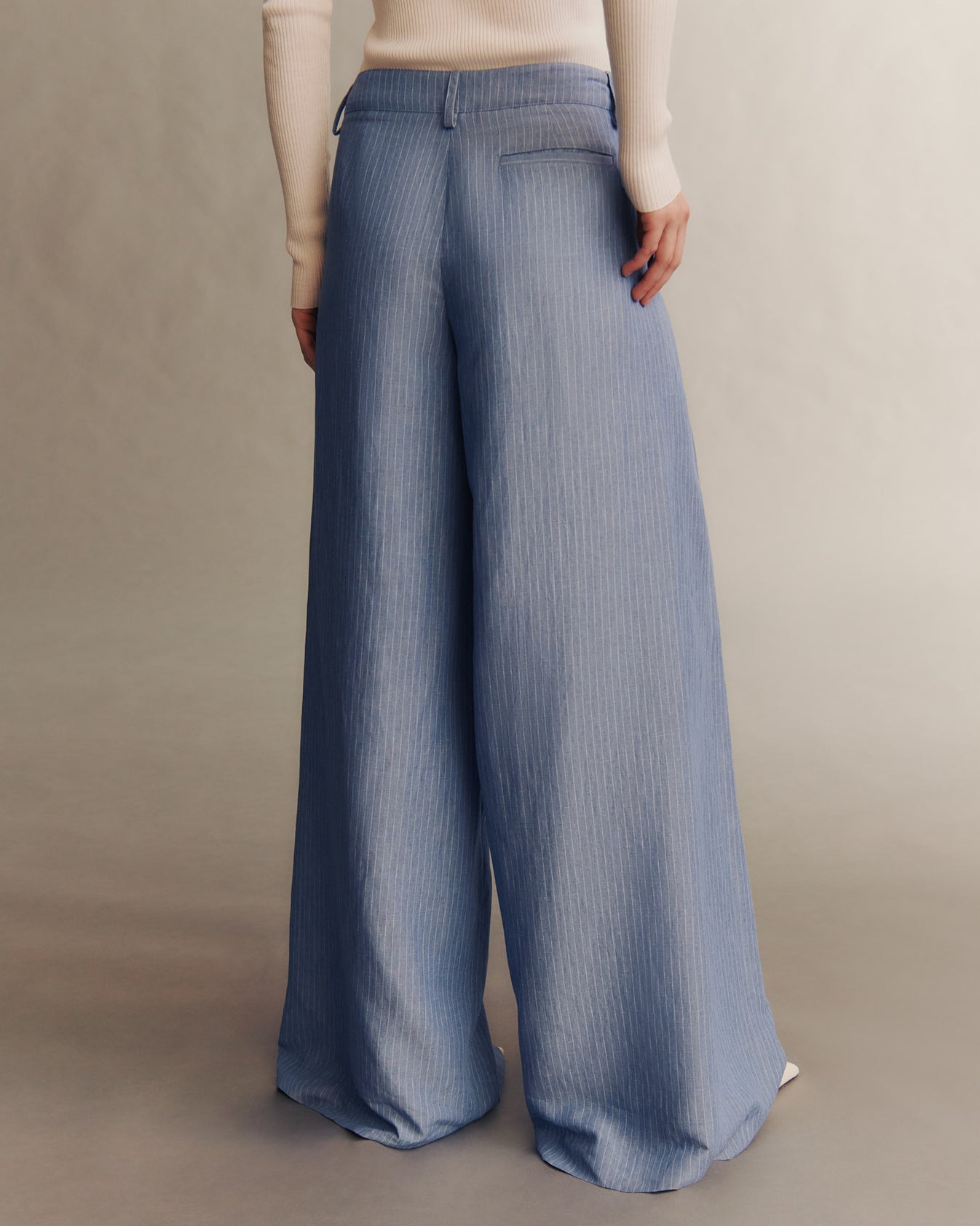 TWP Indigo / white Didi Pant in Linen Stripe view 5