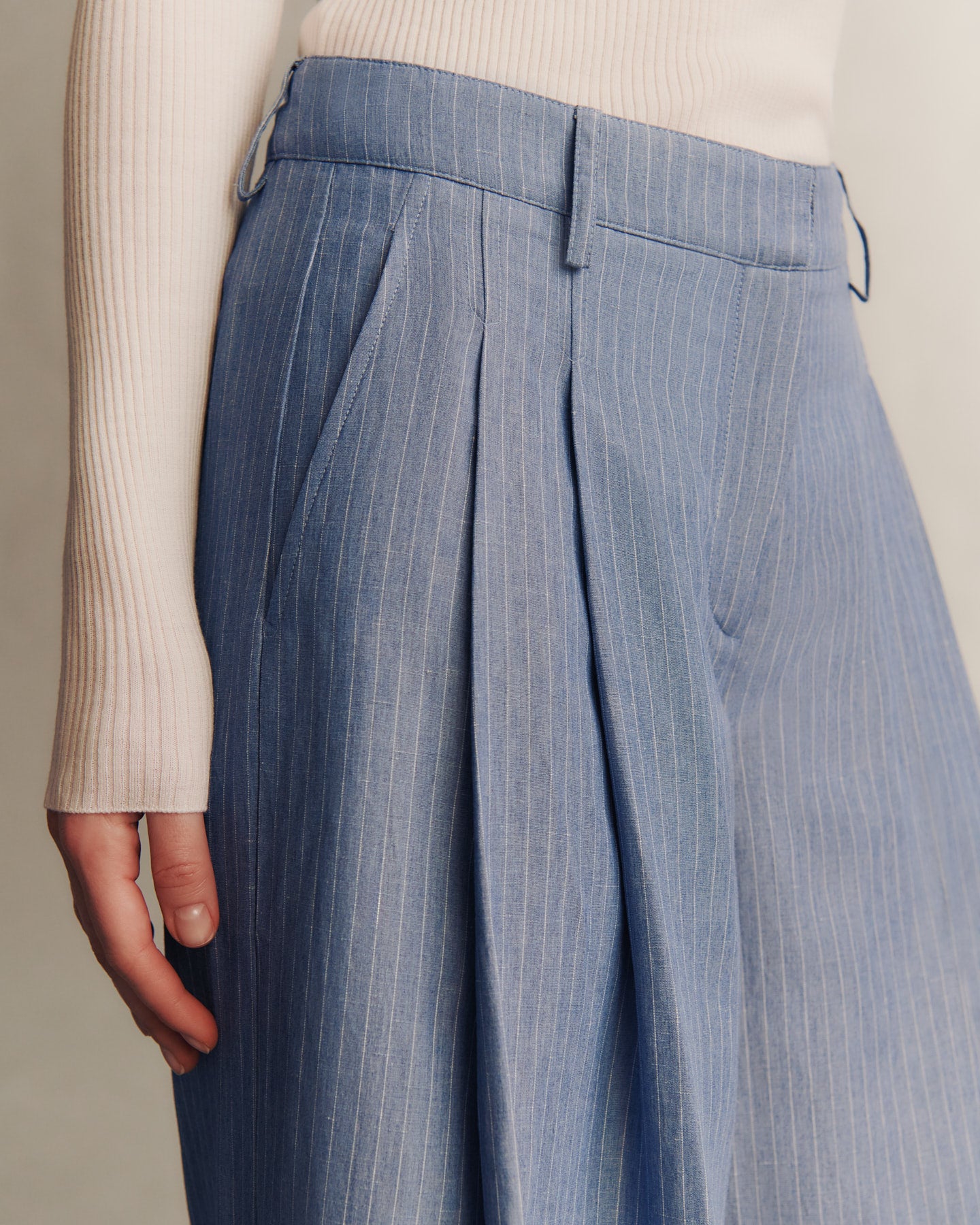 TWP Indigo / white Didi Pant in Linen Stripe view 4