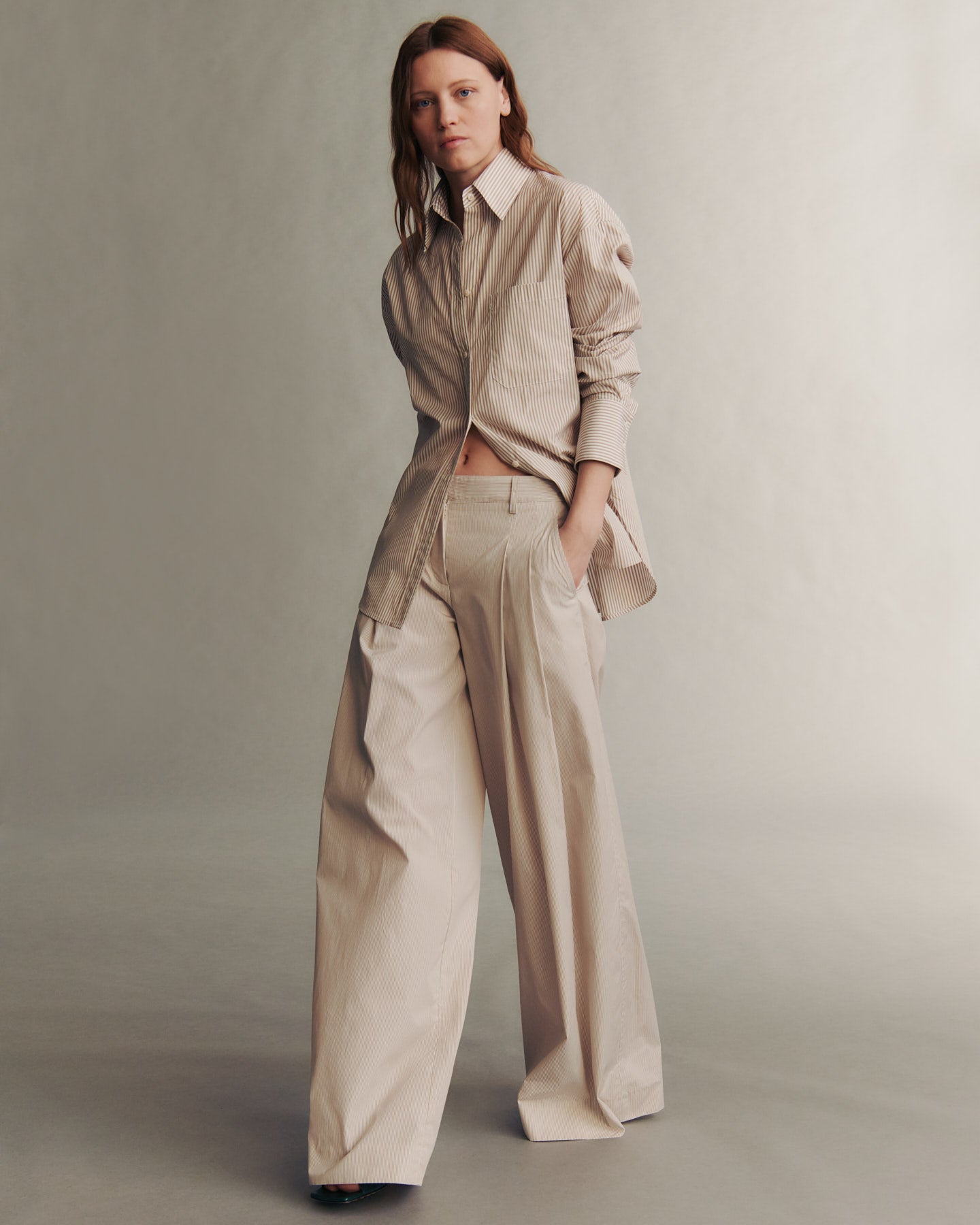 TWP Khaki / white Didi Pant in Faubourg Stripe view 1