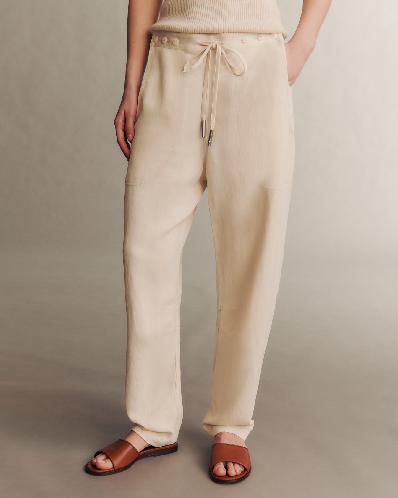 TWP Bone Jetties Beach Pant in Coated Viscose Linen view 1