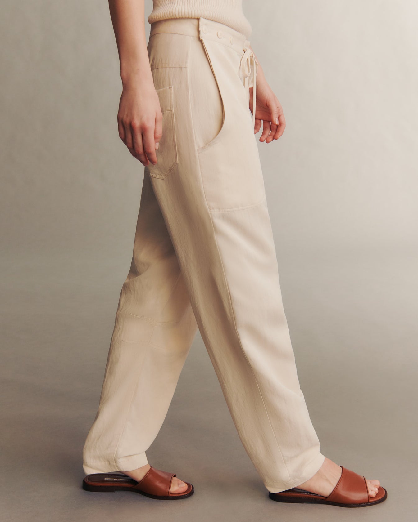 TWP Bone Jetties Beach Pant in Coated Viscose Linen view 3