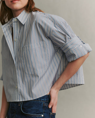 TWP Black / white / blue Next Ex Shirt in Breton Stripe view 3