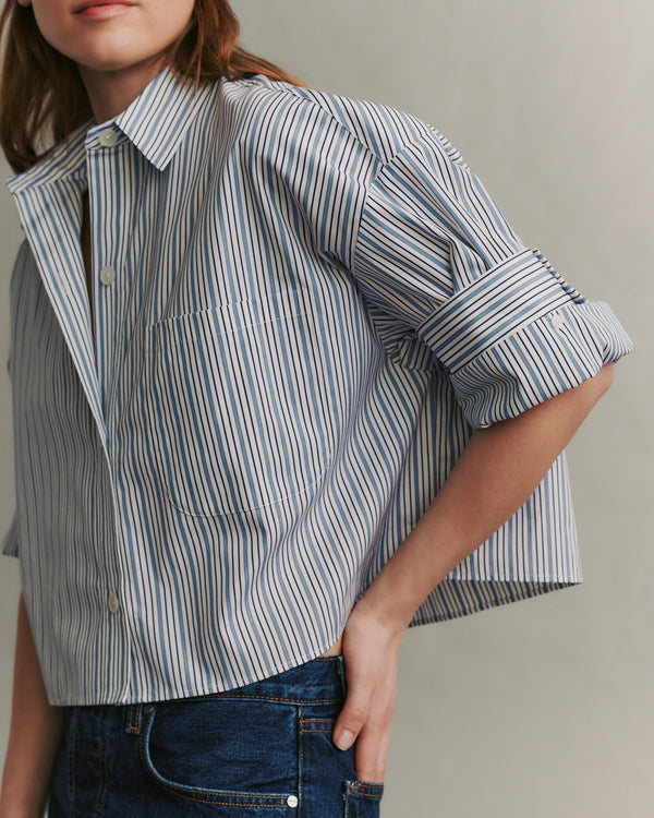 TWP Black / white / blue Next Ex Shirt in Breton Stripe view 2