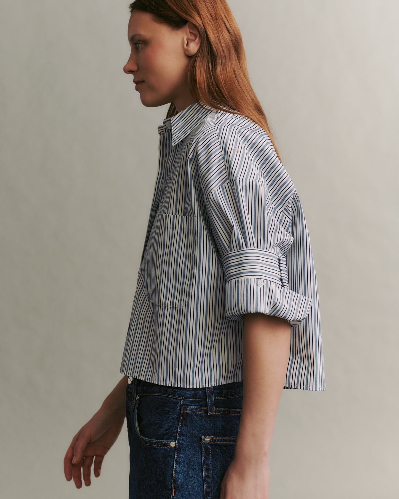 TWP Black / white / blue Next Ex Shirt in Breton Stripe view 3