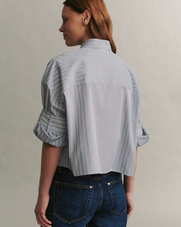 TWP Black / white / blue Next Ex Shirt in Breton Stripe view 5