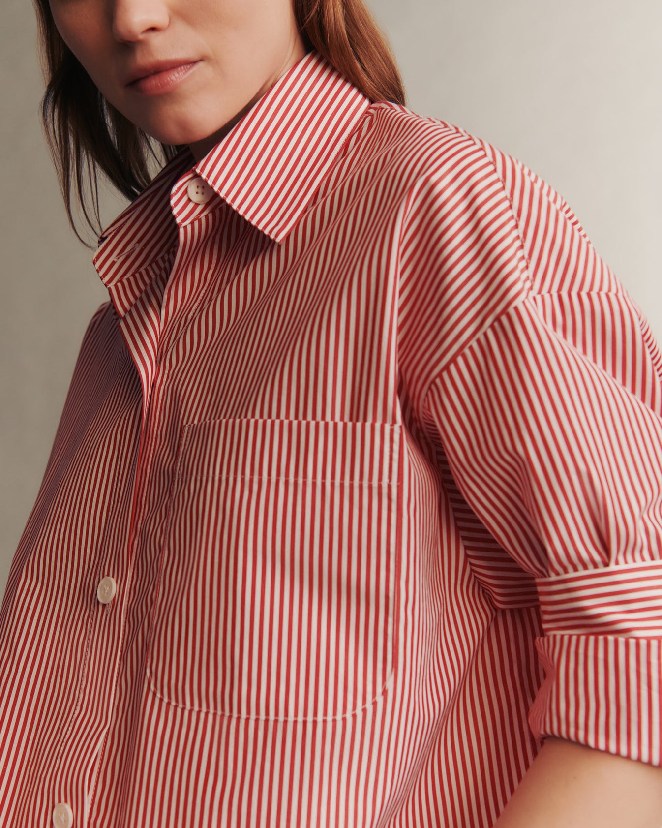 TWP Red / white Next Ex Shirt in Awning Lady Stripe view 3