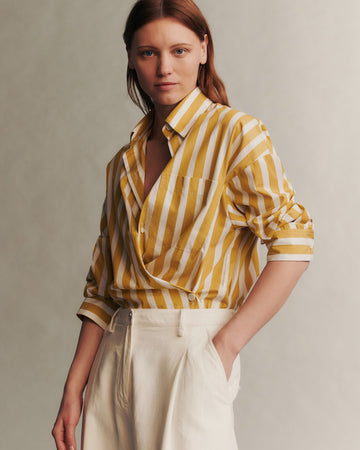 TWP Yellow / white Earl Shirt in Wide Awning Stripe view 4