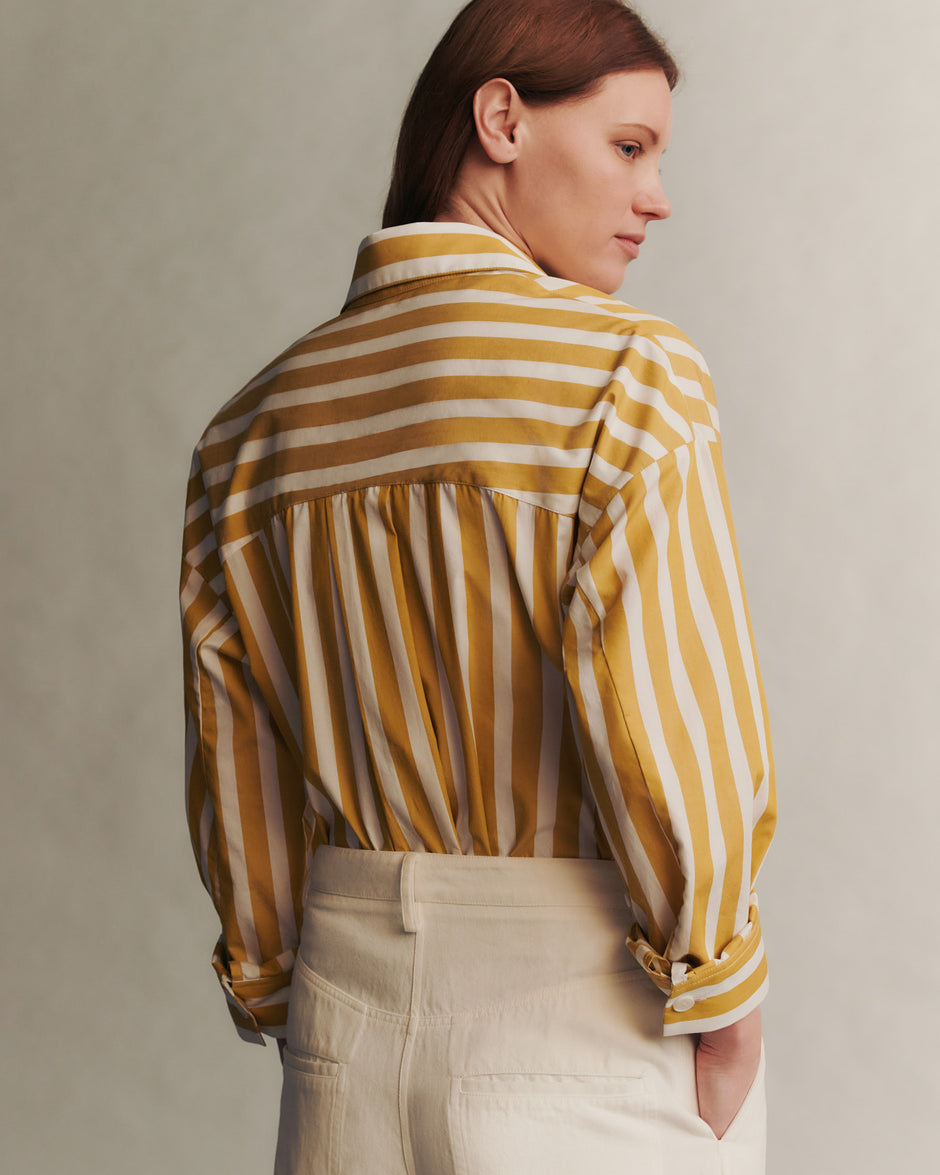 TWP Yellow / white Earl Shirt in Wide Awning Stripe view 5