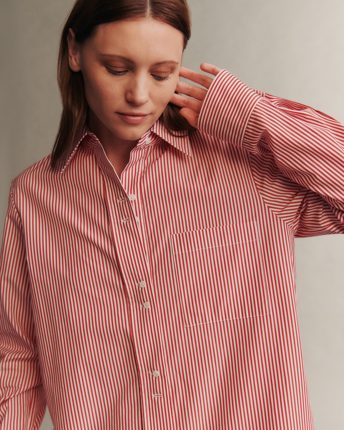 Red striped dress shirt on sale