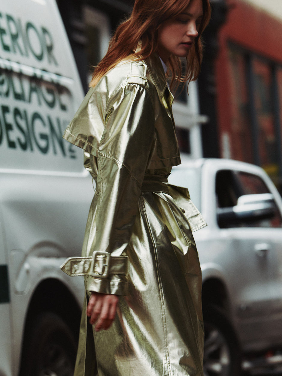 TWP Light gold Foreign Affair Jacket in metallic coated canvas view 7