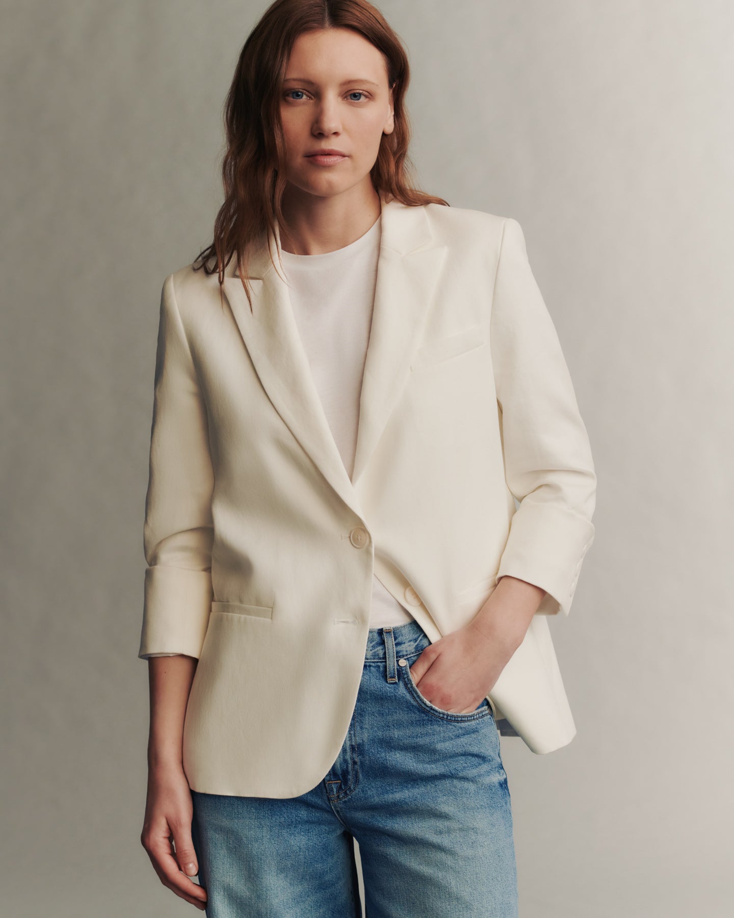 TWP White Boyfriend Blazer in Cotton Linen view 1