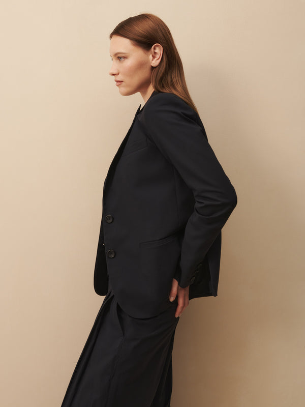 TWP Midnight Boyfriend Blazer with Zipper in cotton poplin view 3