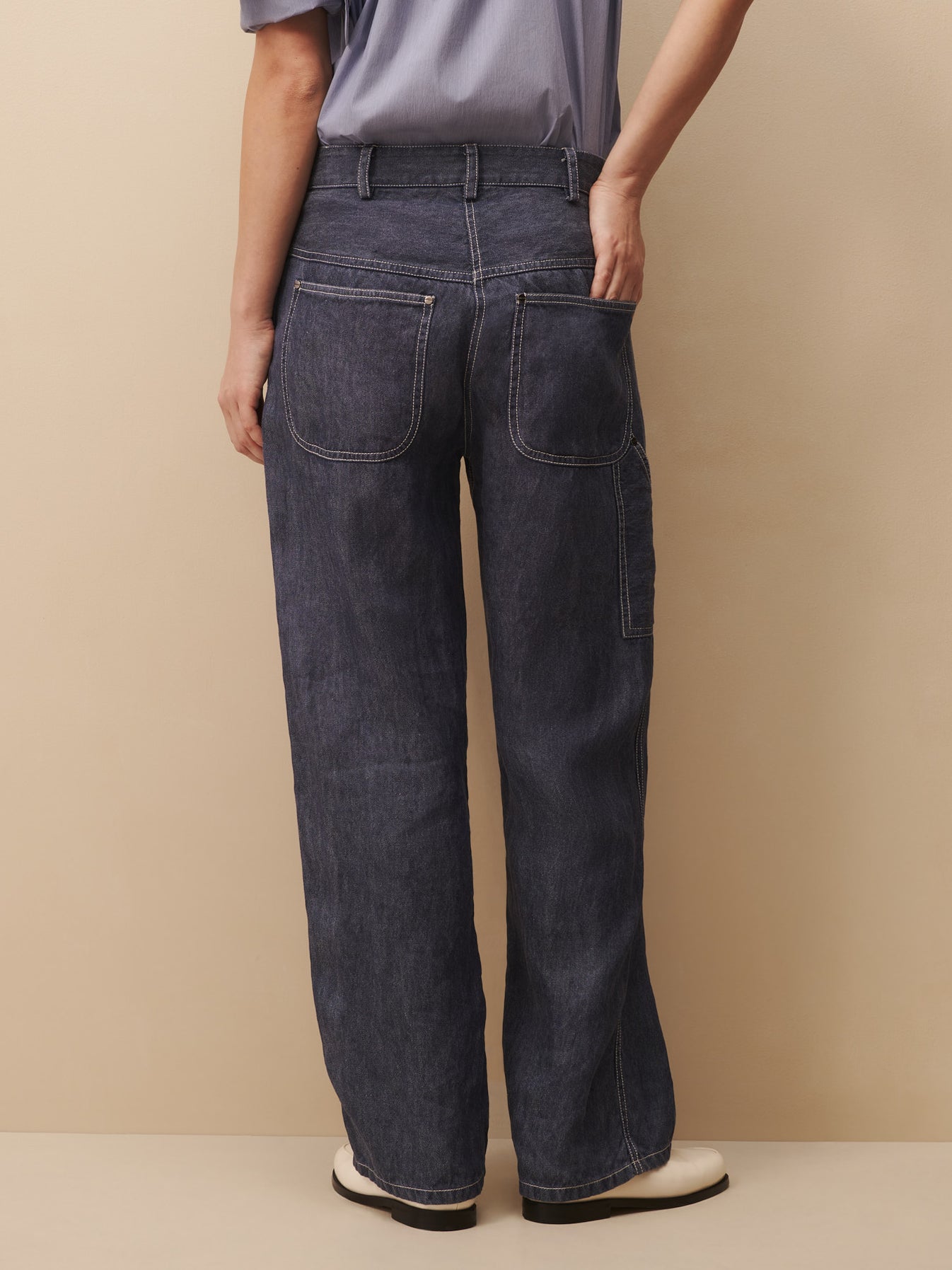 TWP Medium indigo Mila pant in hemp denim view 4