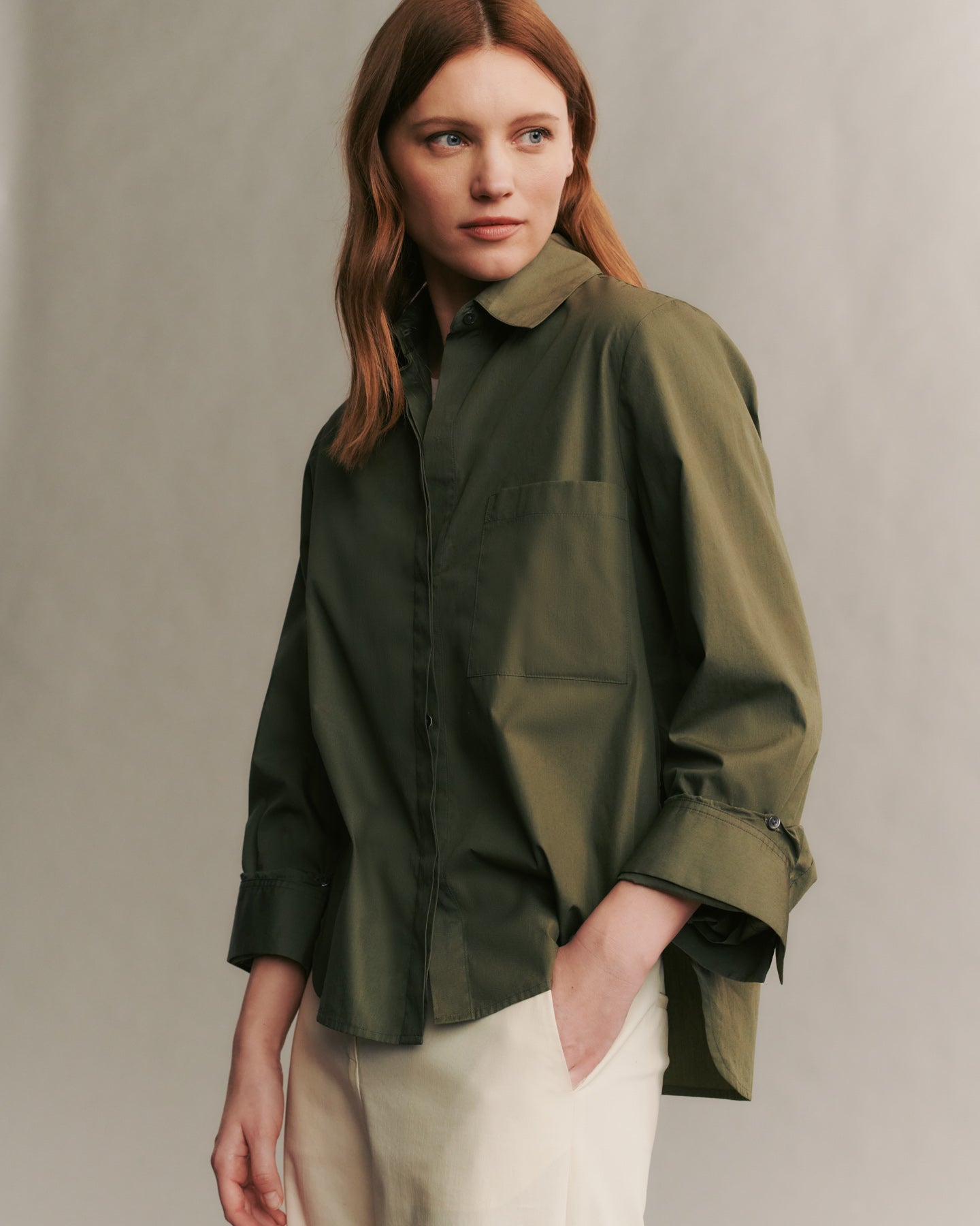 TWP Jungle green Boyfriend shirt in superfine cotton view 5