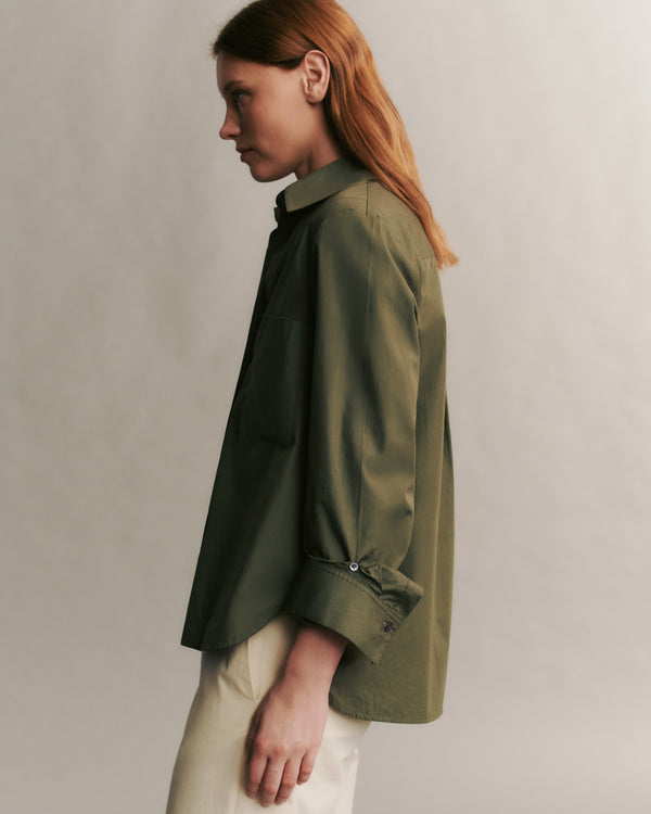 TWP Jungle green Boyfriend shirt in superfine cotton view 1