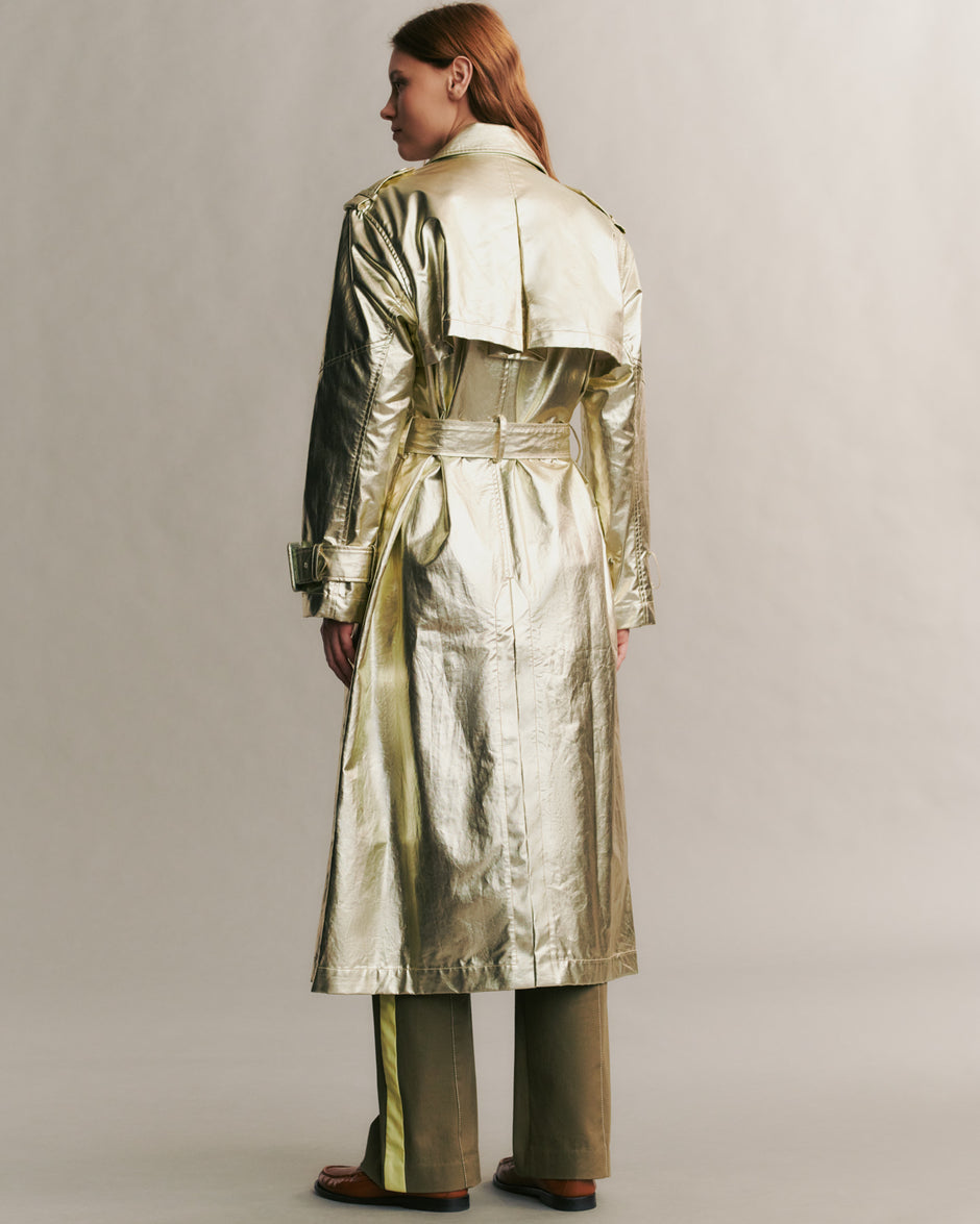 TWP Light gold Foreign Affair Jacket in metallic coated canvas view 6