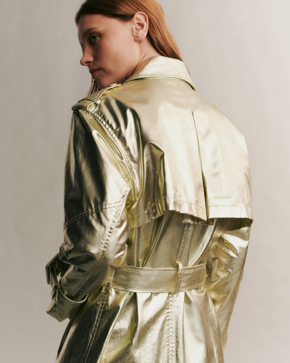 TWP Light gold Foreign Affair Jacket in metallic coated canvas view 4