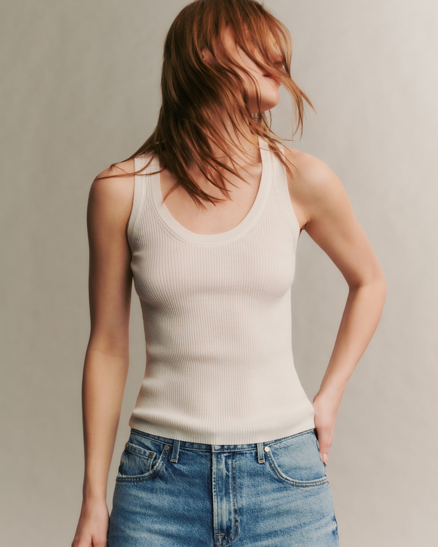 TWP Ivory Knit Tank in merino wool view 4