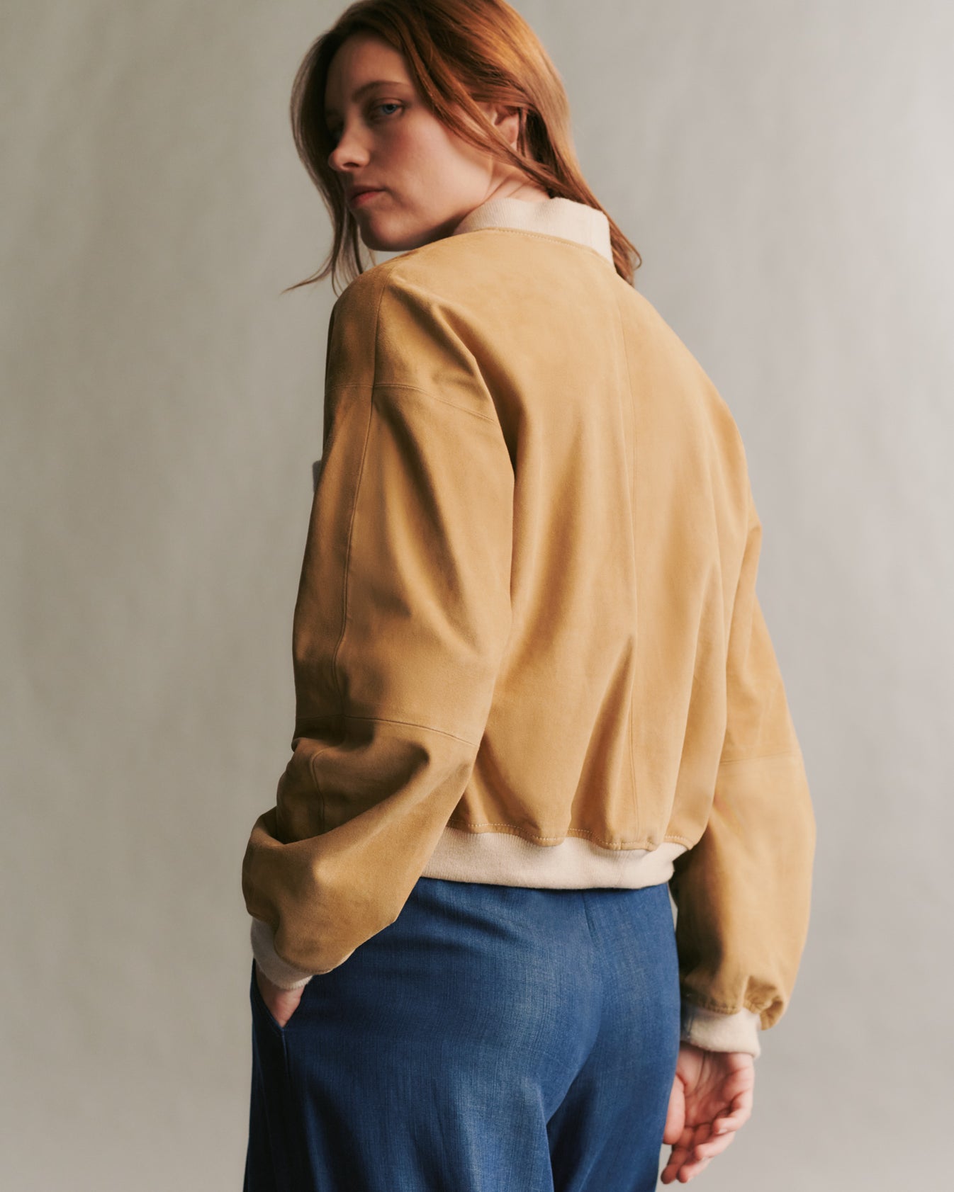 TWP Palomino Macie Cardi Top in paper suede view 4