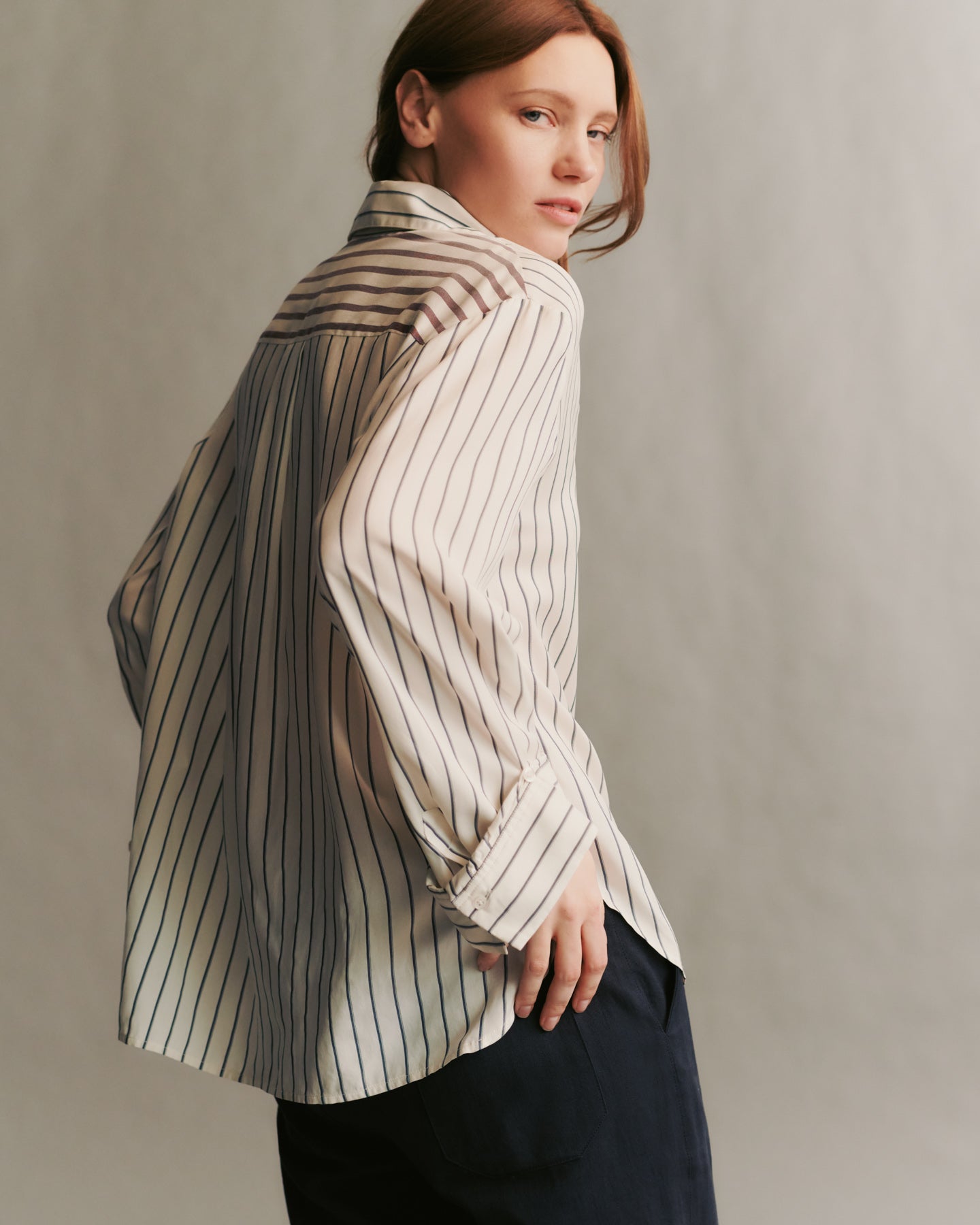Brown multi New Morning After Shirt in striped silk voile | TWP