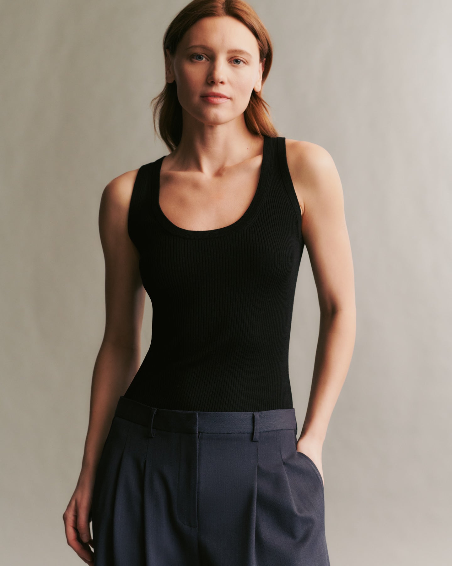 TWP Black Knit Tank in merino wool view 3