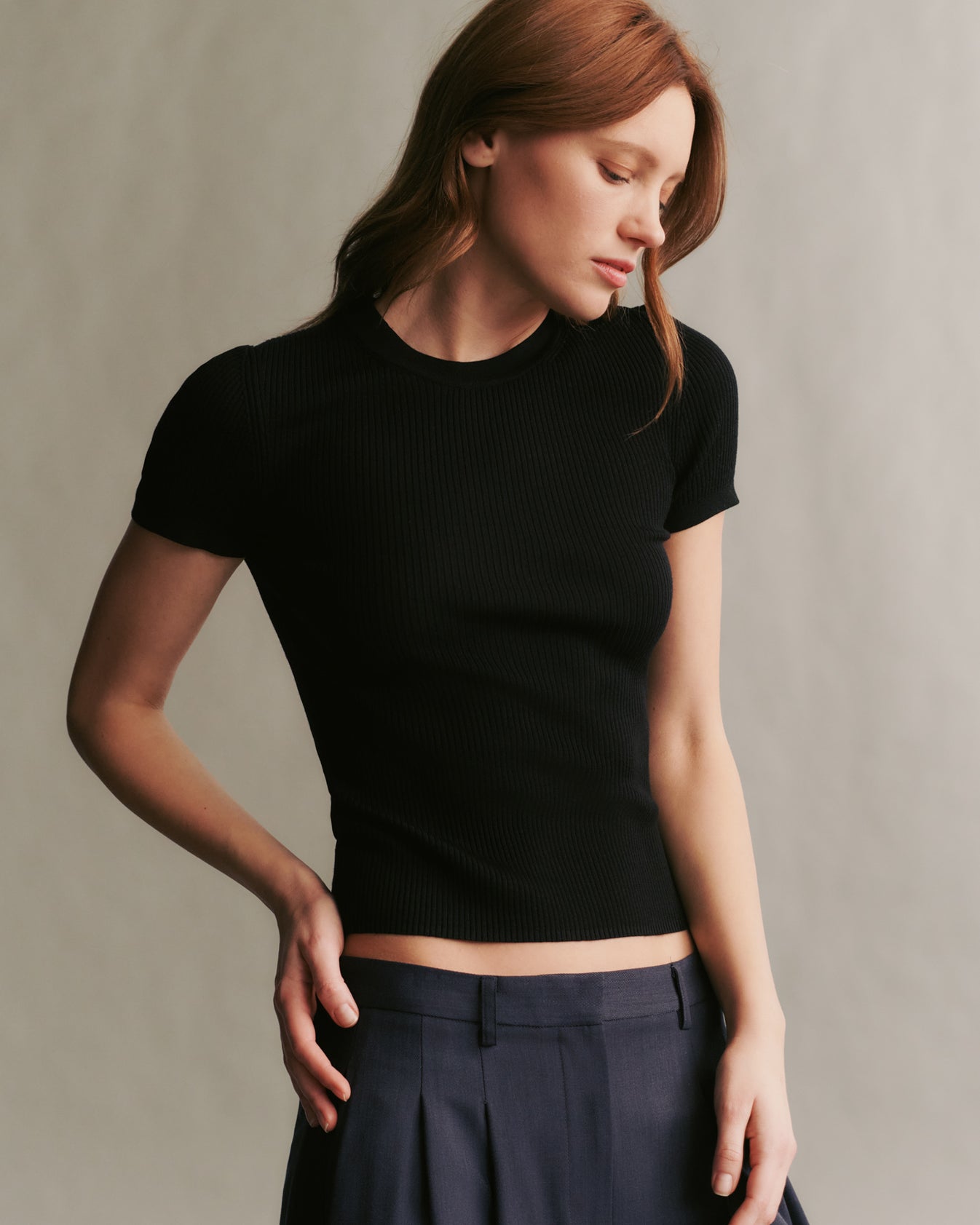 TWP Black Tease top in merino wool view 1