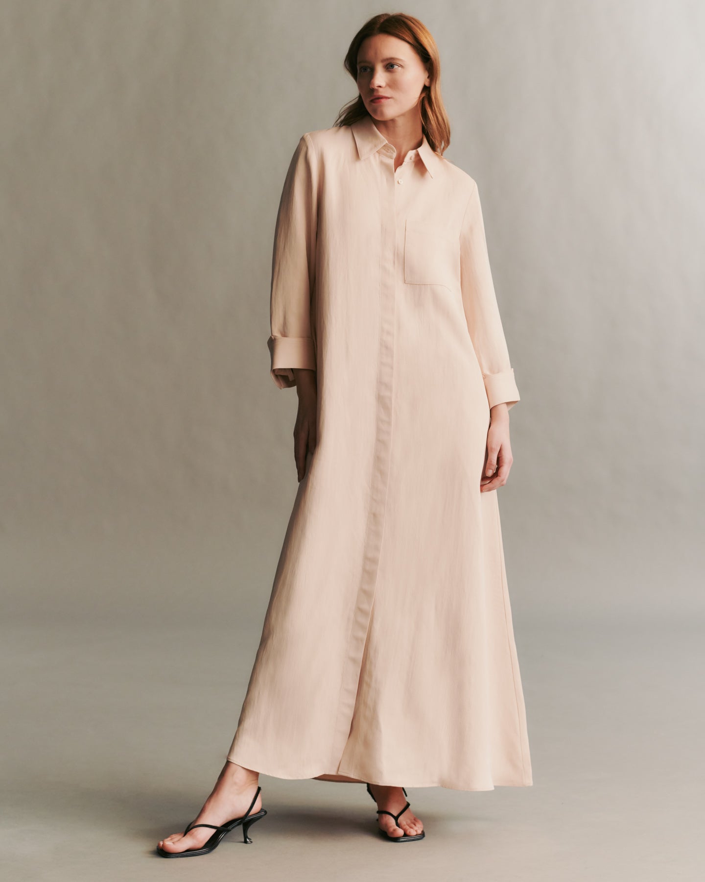 TWP Pale blush Jenny's Gown in coated viscose linen view 1
