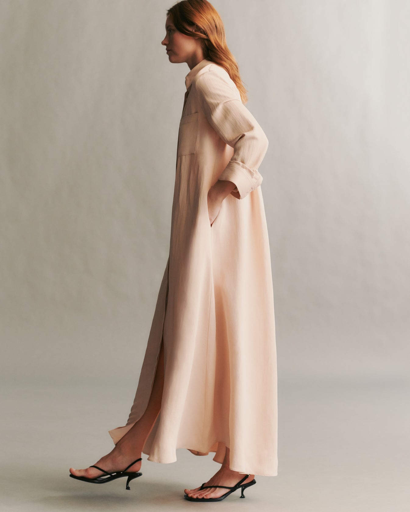 TWP Pale blush Jenny&#39;s Gown in coated viscose linen view 3