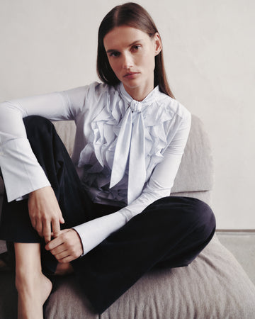 TWP White / indigo Patti Top with Tie in Garcon Cotton Stripe view 2