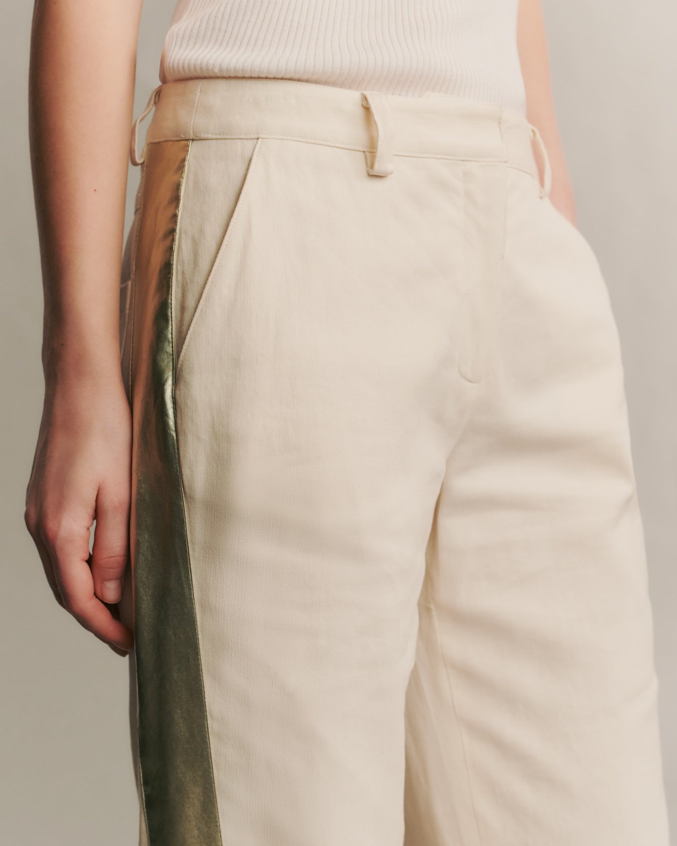 TWP Bone/light gold Stay Golden Pant in Cotton Linen view 6