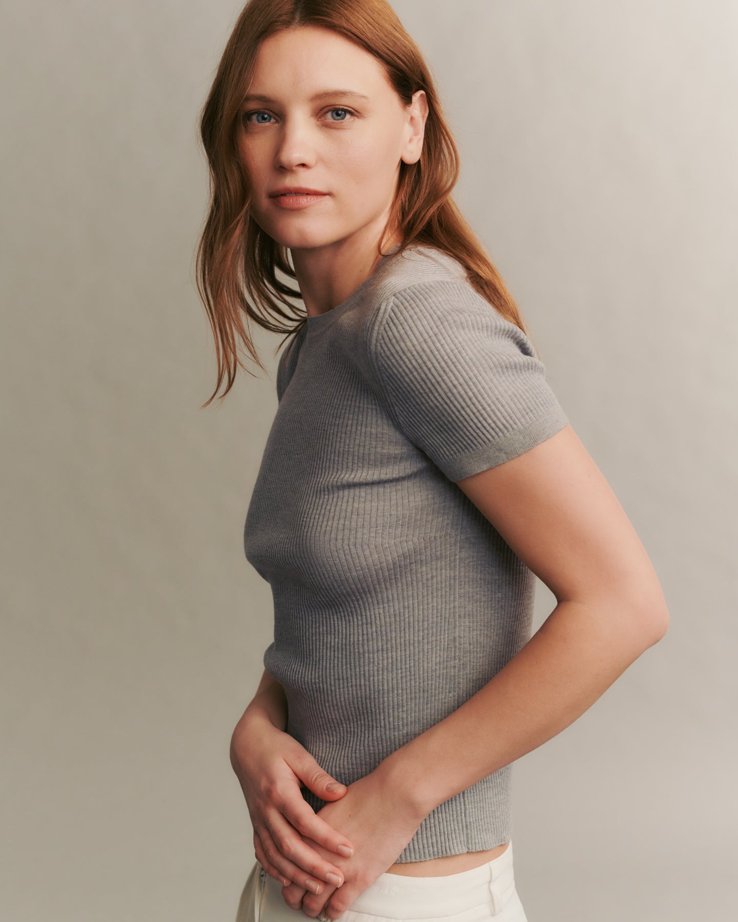 TWP Light heather grey Tease top in merino wool view 4