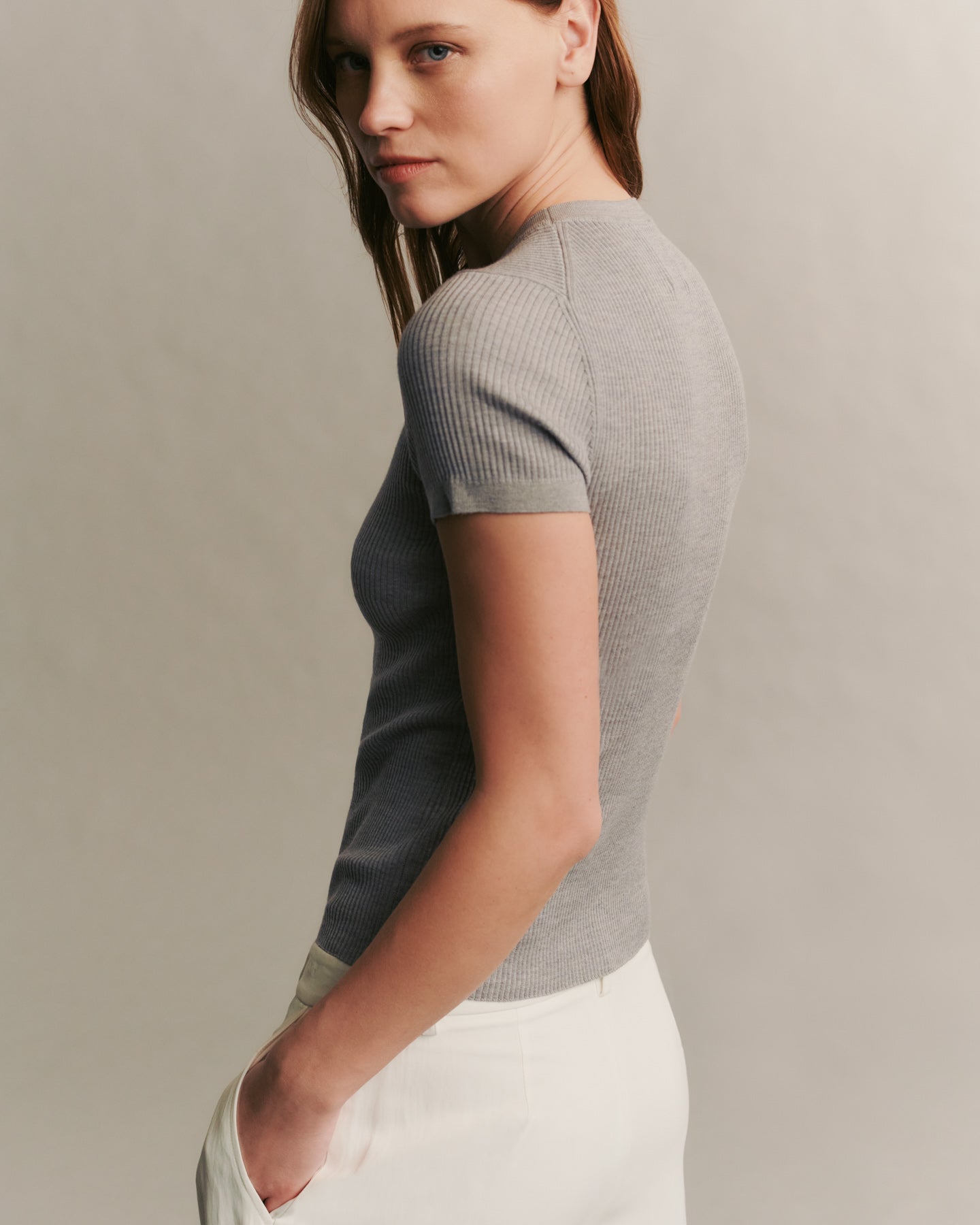 TWP Light heather grey Tease top in merino wool view 3