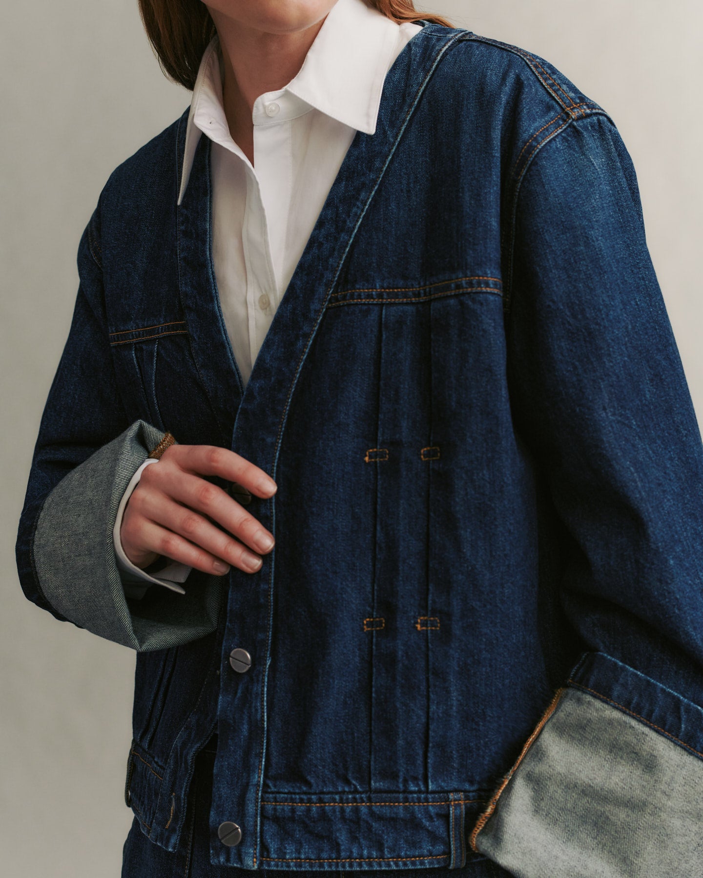 TWP Dark wash Dusty Jacket in Vintage Denim view 3