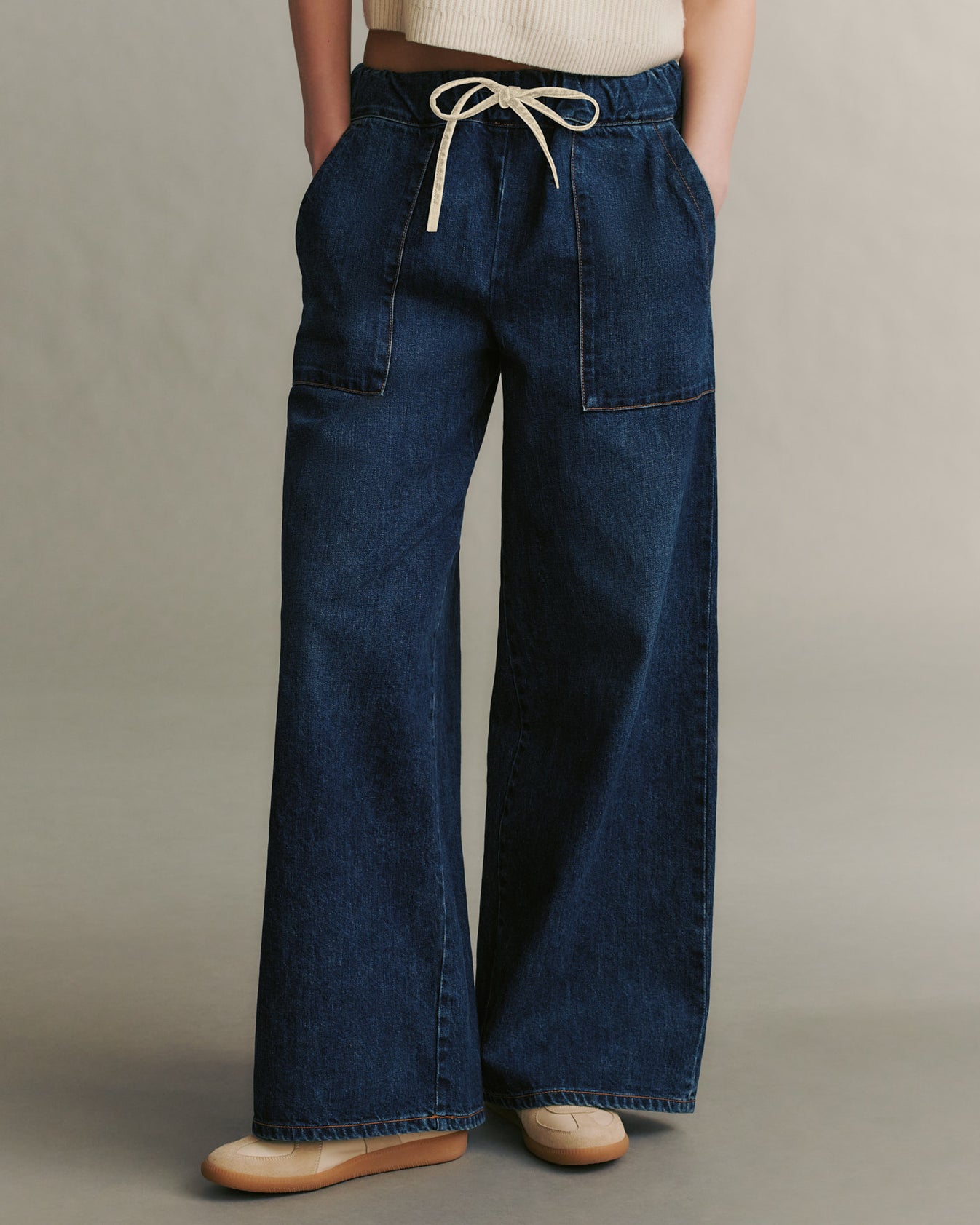 TWP Dark wash Denim Drawstring Pant with Pockets in Dark Wash Denim view 1