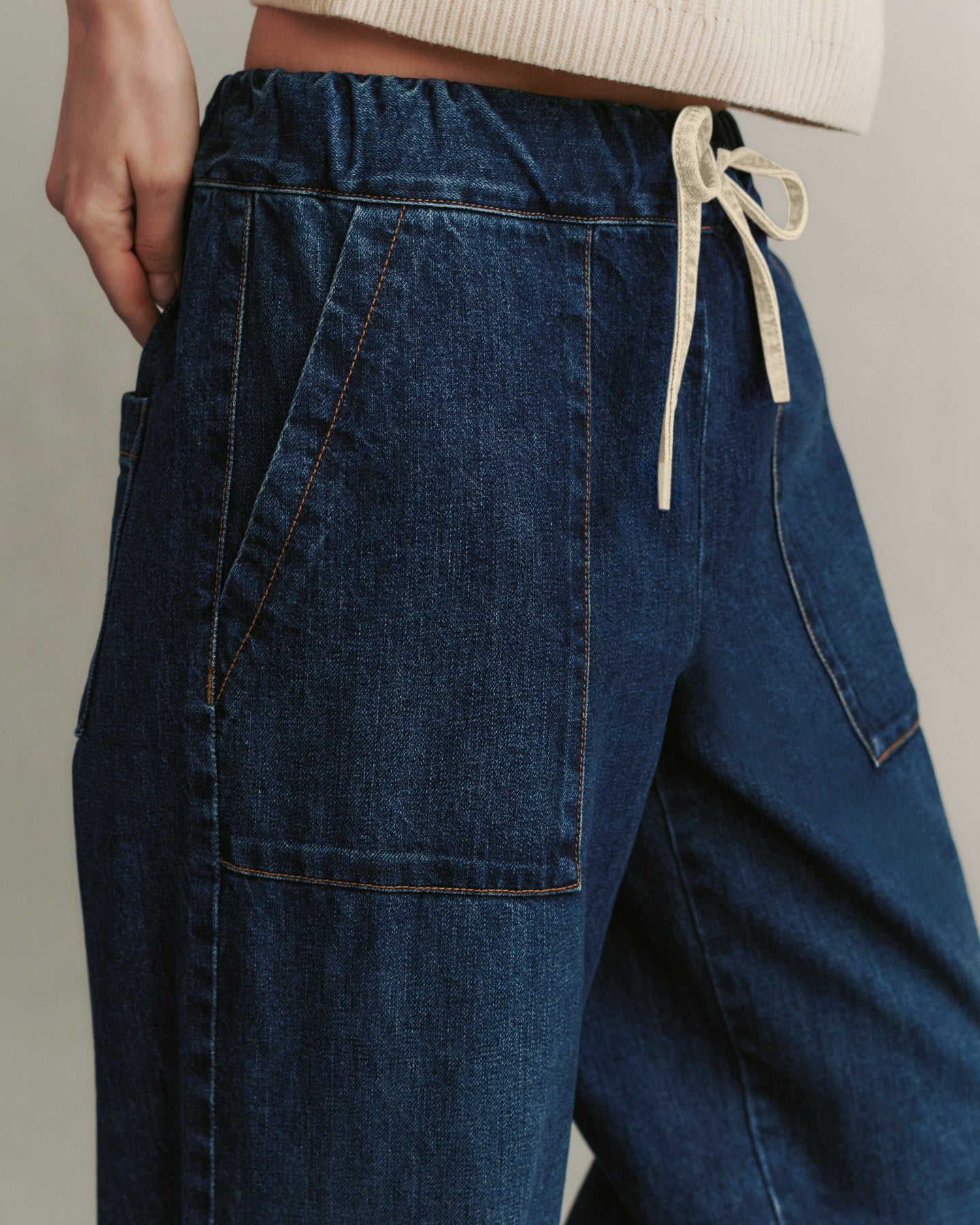 TWP Dark wash Denim Drawstring Pant with Pockets in Dark Wash Denim view 2