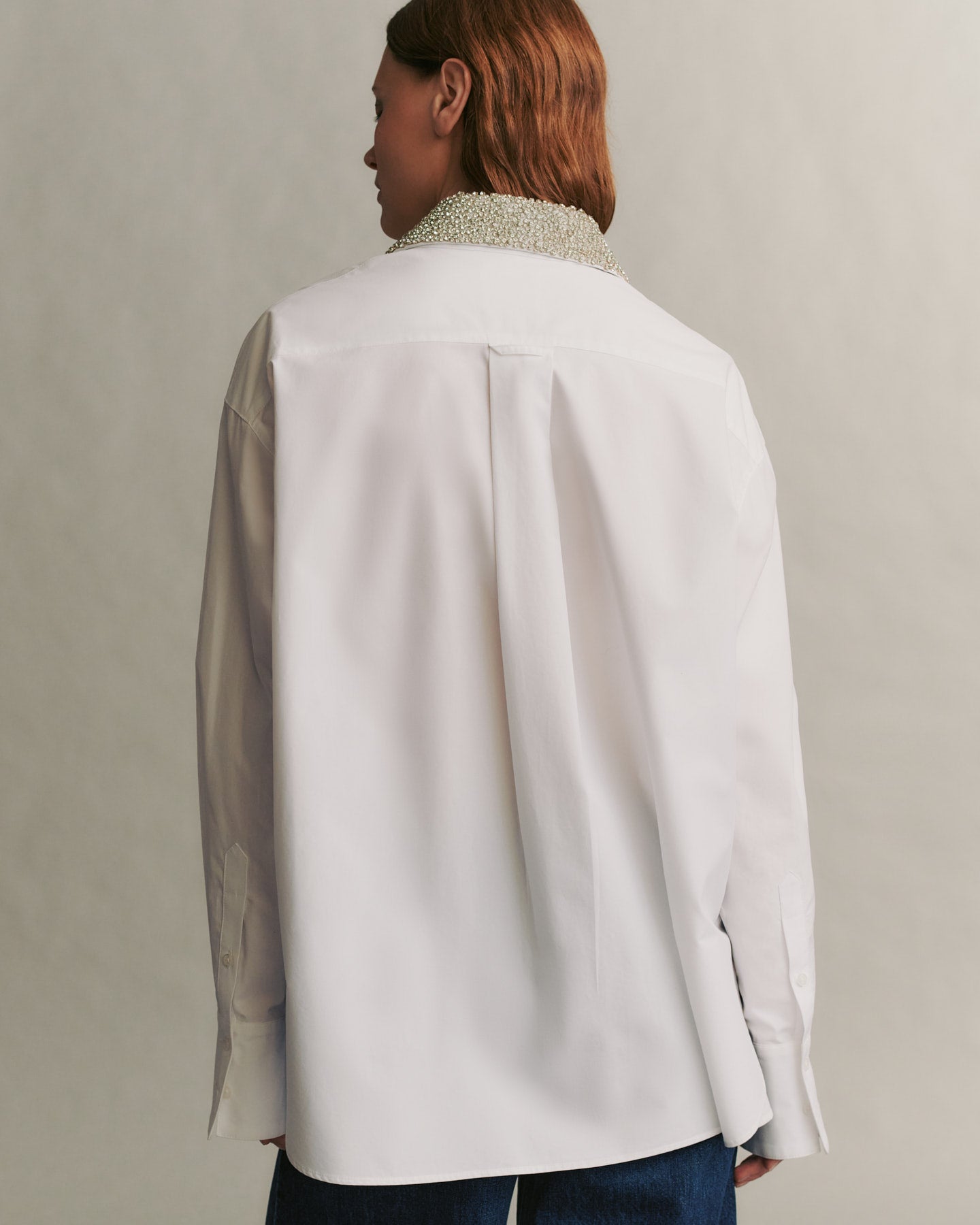 TWP White Big Joe Shirt with Crystal Collar in Cotton Shirting view 5